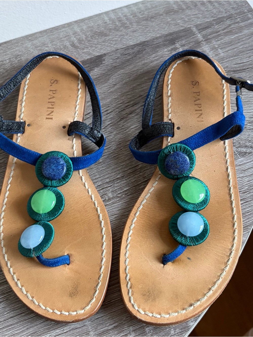 S.PAPINI ITALY royal blue suede sandals with stones
